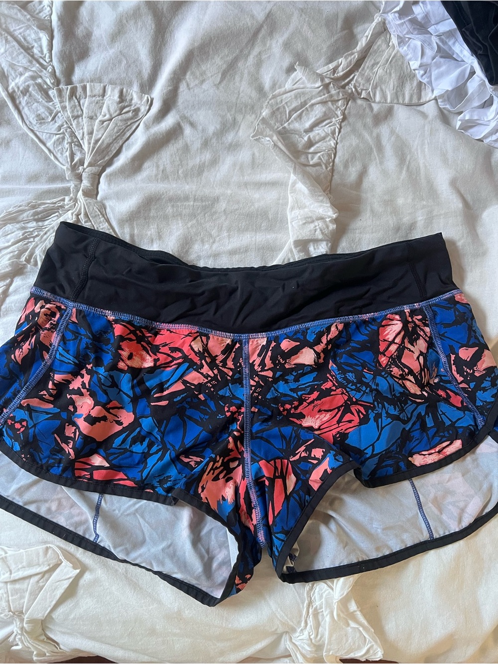 lululemon athletica Speed Up Blue and Orange Low Rise Shorts, 2.5 Inseam